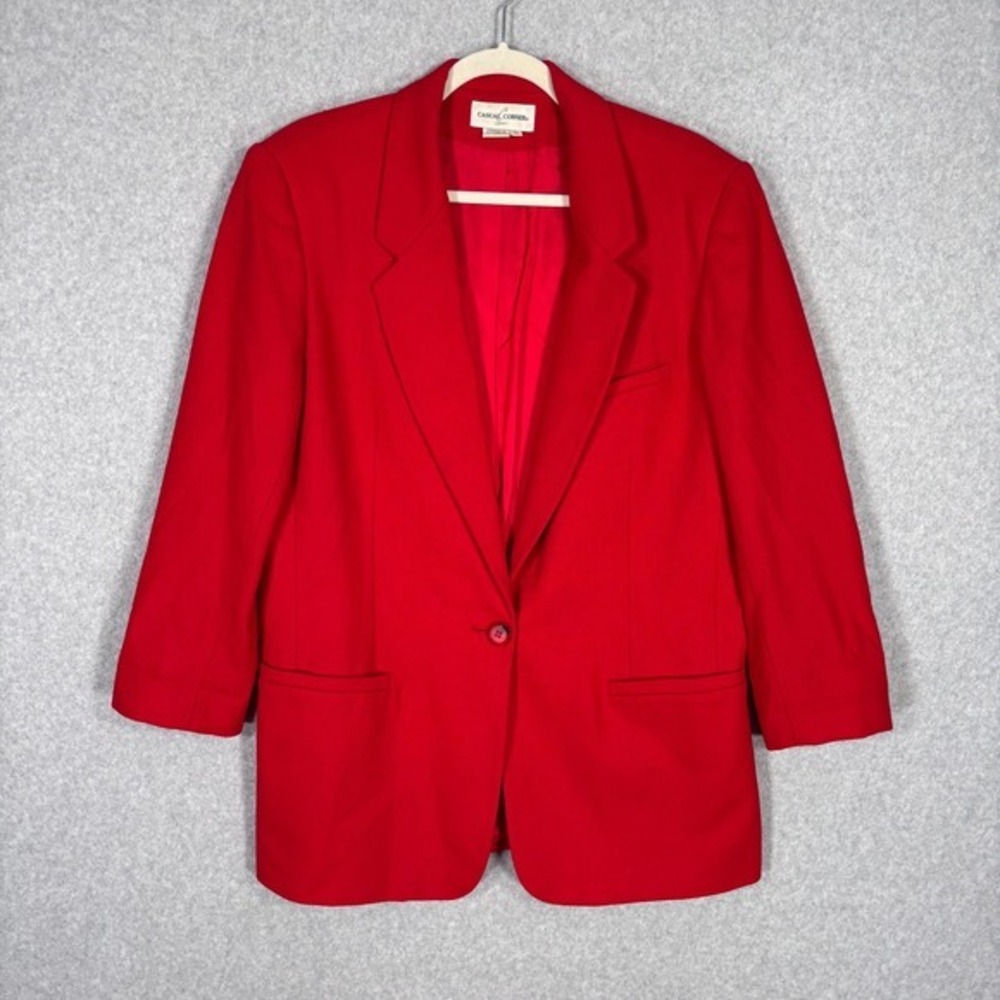 Vintage 90s Casual Corner Merino Wool Blazer Size 12 Pockets Suit Shoulder Pads